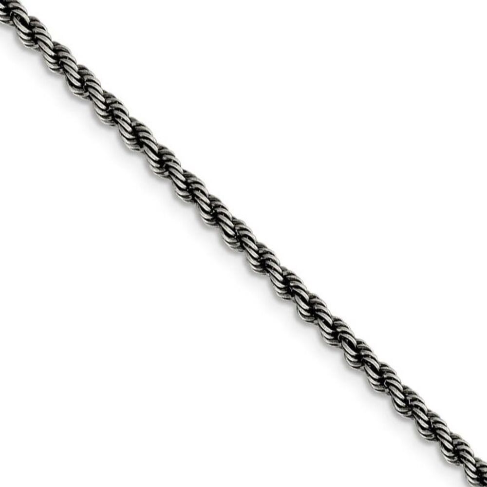 2.5mm Sterling Silver & Black Plated Solid Rope Chain Necklace, 24 In - Picture 1 of 8